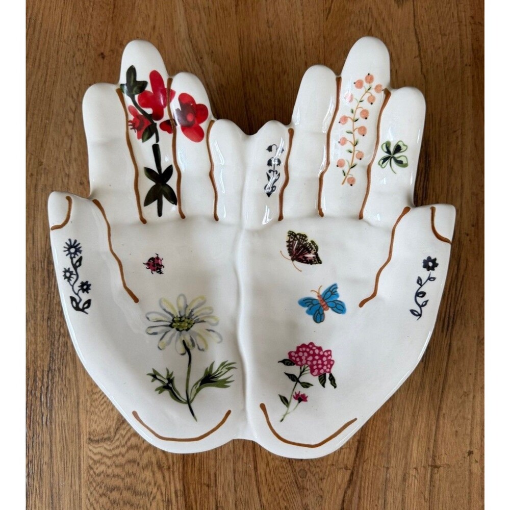 Anthropology Nathalie Lété 2 Hands Trinket Floral Cottagecore Jewelry Tray Dish